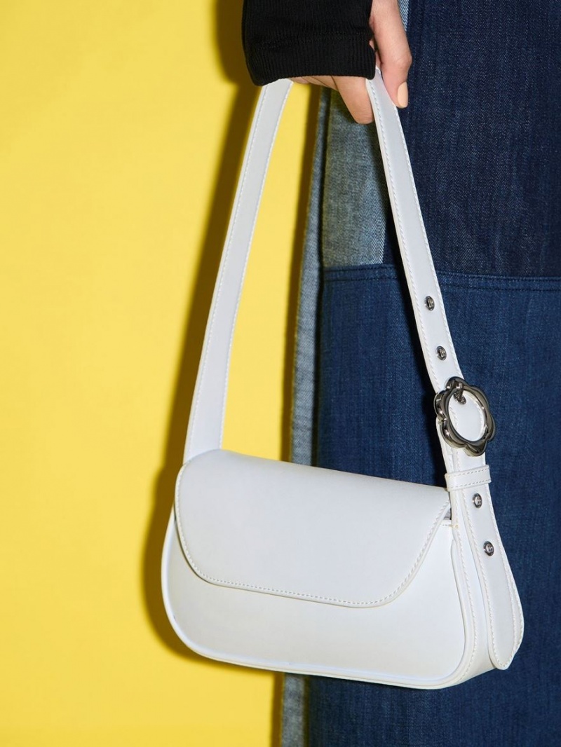 τσάντεσ tote Charles And Keith Petra Asymmetrical Front Flap ασπρα | 54208-IAFU