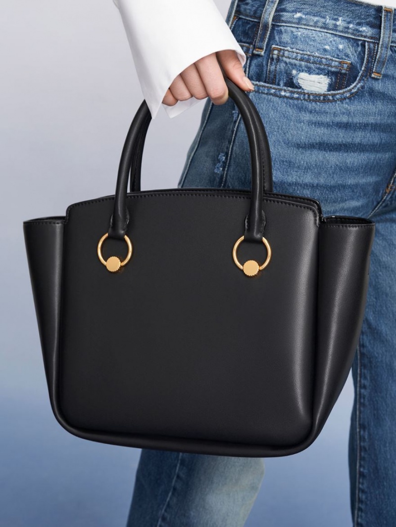 τσάντεσ tote Charles And Keith Ring-Embellished Large μαυρα | 97802-RZPE