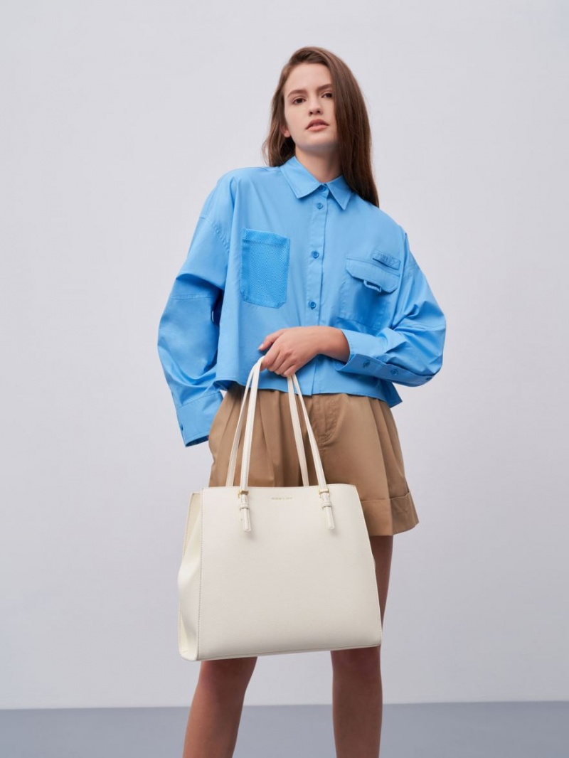 τσάντεσ tote Charles And Keith Sansa κρέμα | 32870-TORV