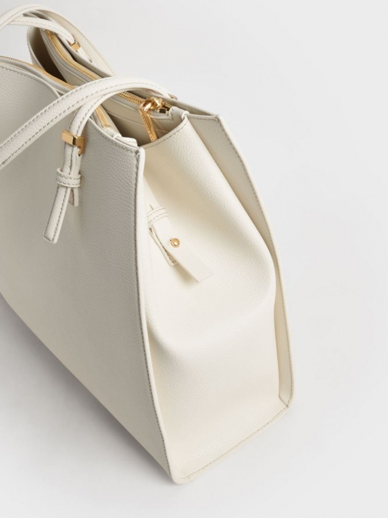 τσάντεσ tote Charles And Keith Sansa κρέμα | 32870-TORV