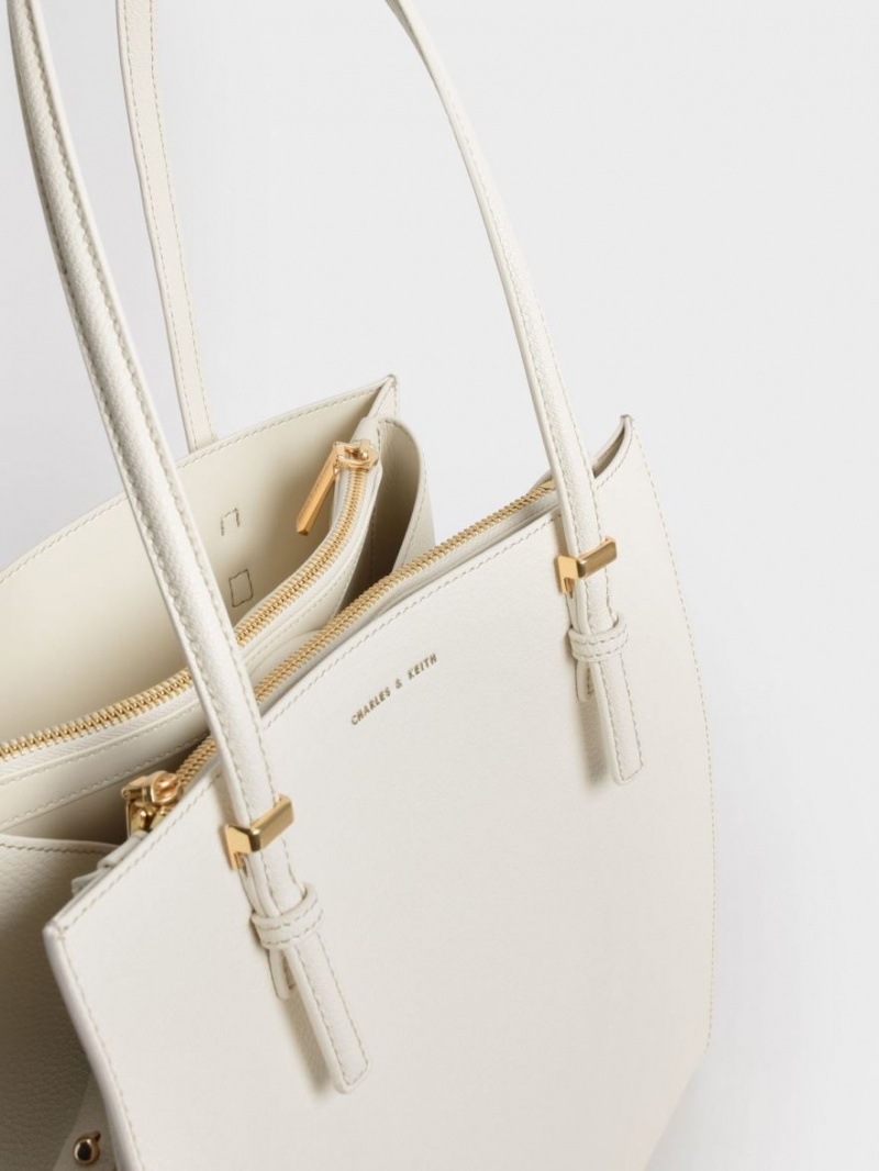 τσάντεσ tote Charles And Keith Sansa κρέμα | 32870-TORV