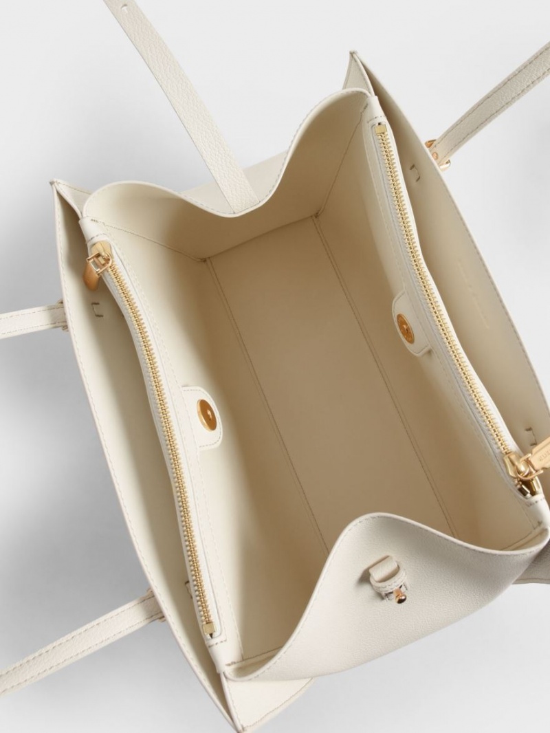 τσάντεσ tote Charles And Keith Sansa κρέμα | 32870-TORV