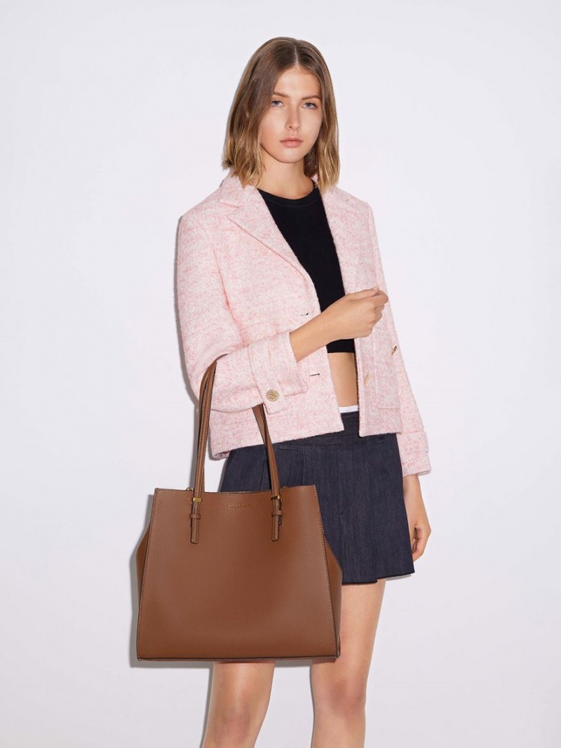 τσάντεσ tote Charles And Keith Sansa σοκολάτα | 65487-YGWP