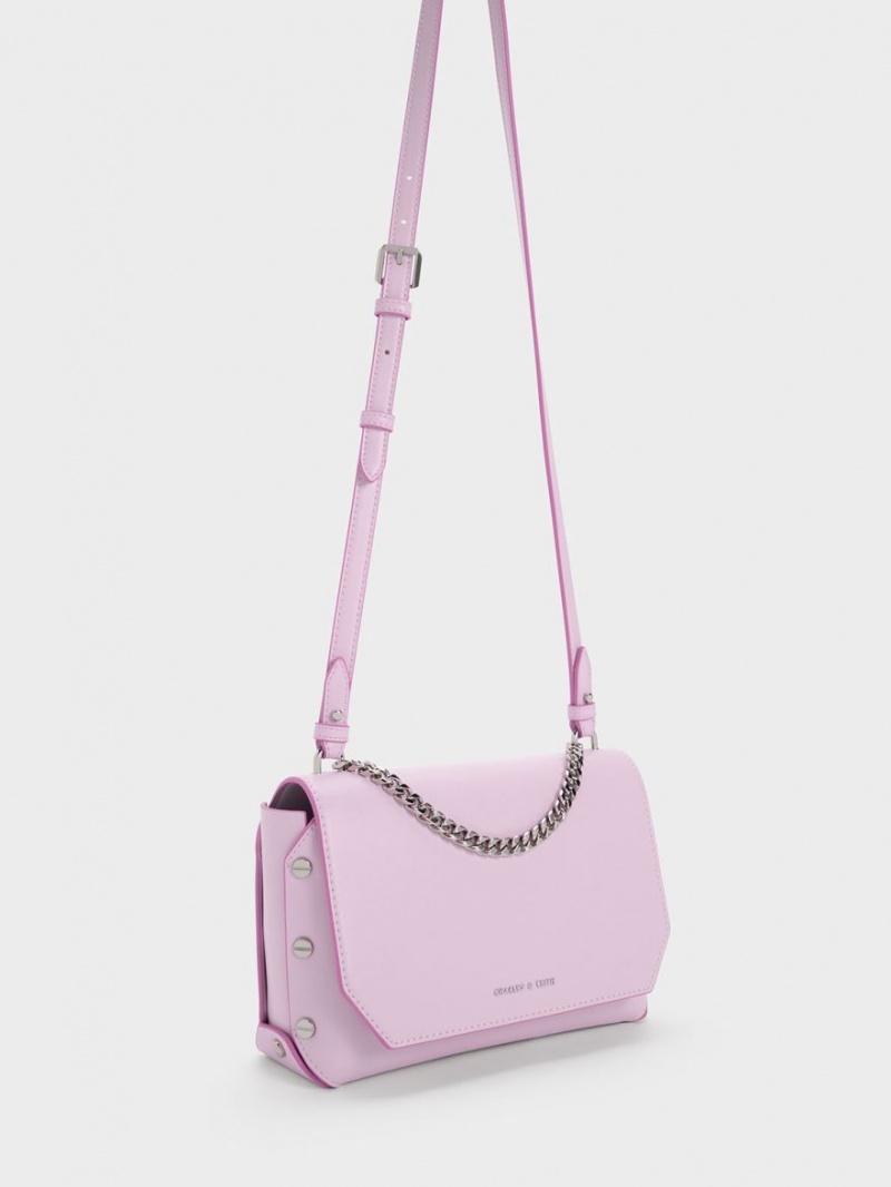 τσάντεσ tote Charles And Keith Screw Motif Front Flap μωβ | 48962-OZHM