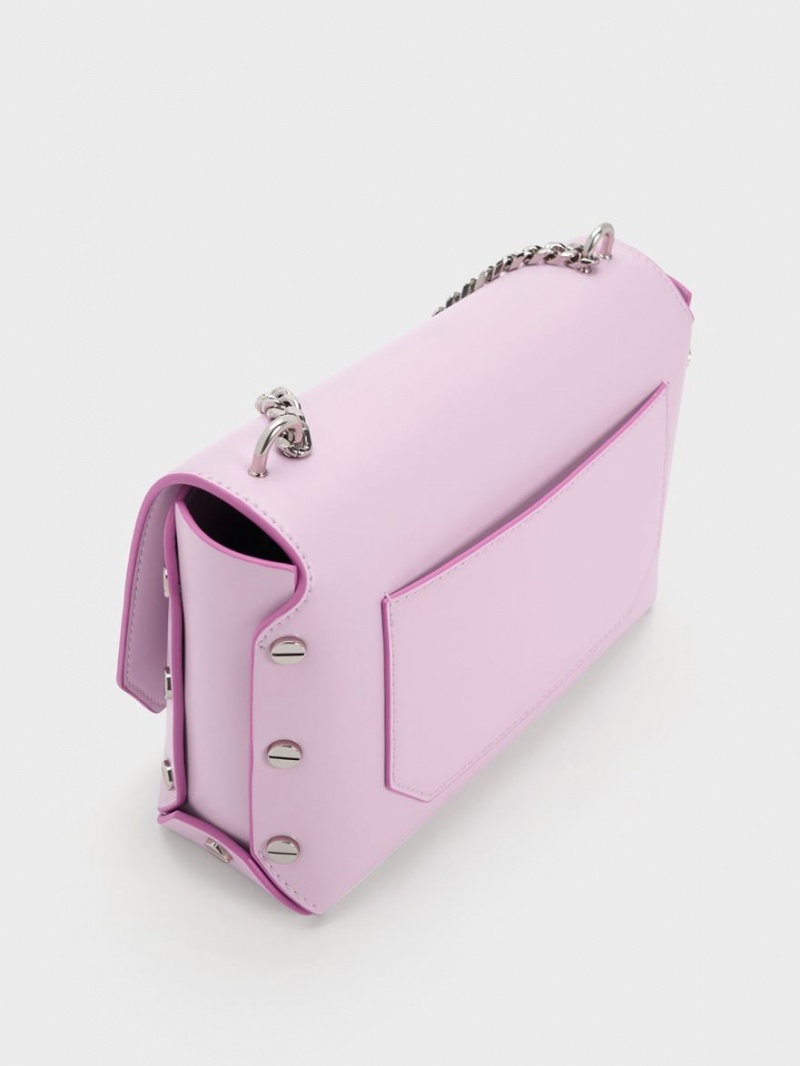 τσάντεσ tote Charles And Keith Screw Motif Front Flap μωβ | 48962-OZHM