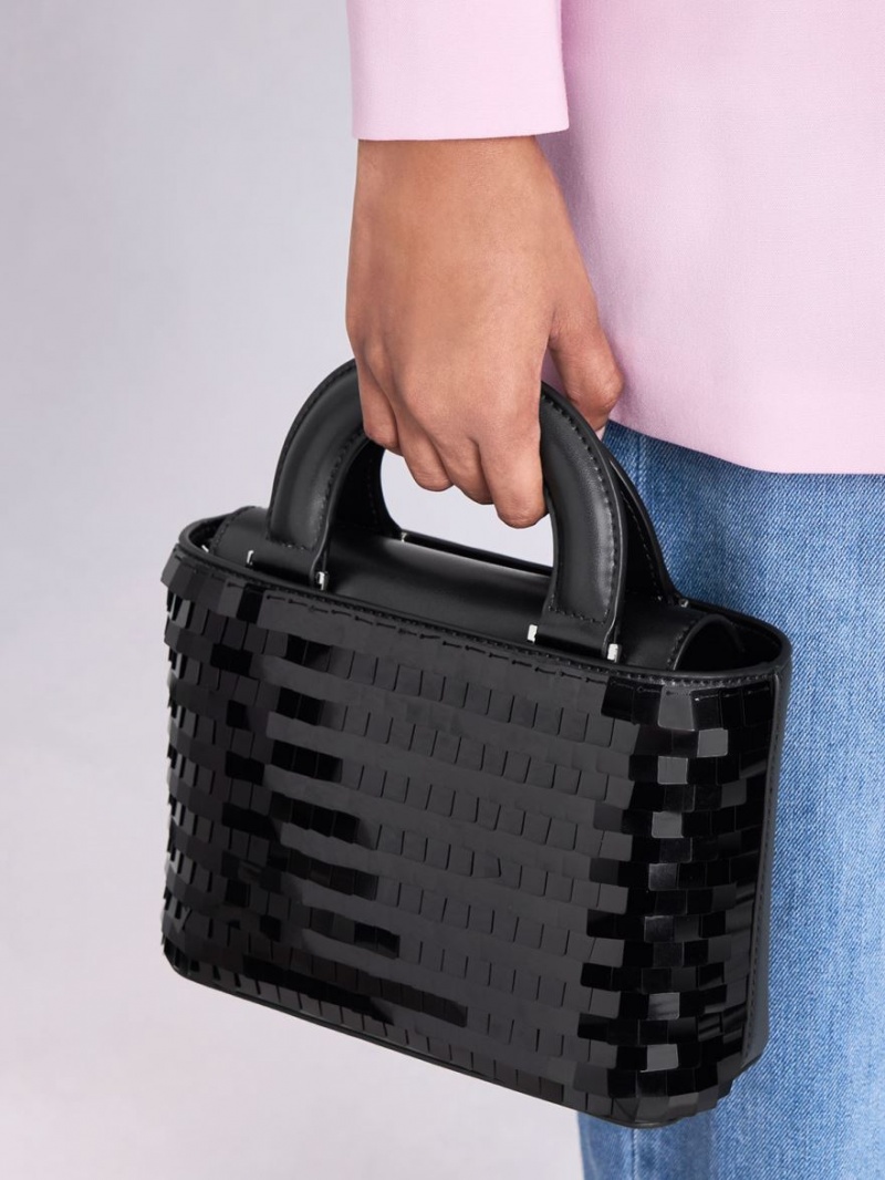 τσάντεσ tote Charles And Keith Sequinned Double Handle μαυρα | 53876-FNBW