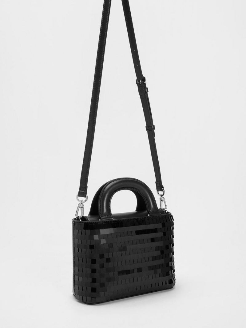 τσάντεσ tote Charles And Keith Sequinned Double Handle μαυρα | 53876-FNBW