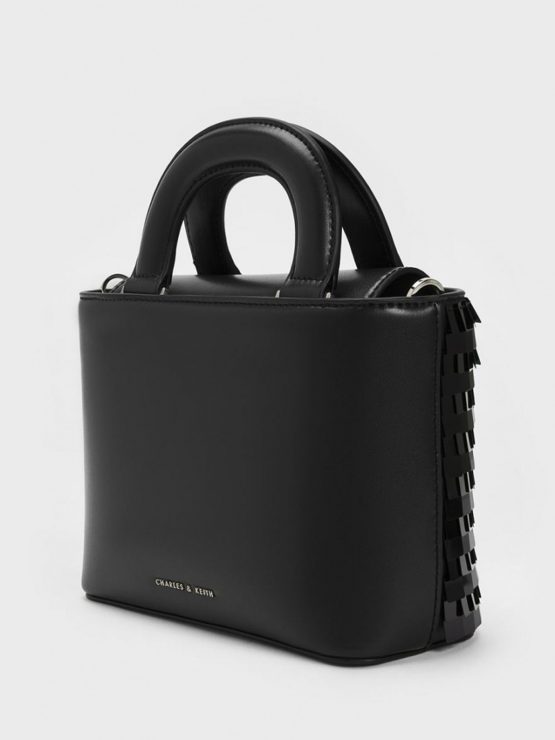 τσάντεσ tote Charles And Keith Sequinned Double Handle μαυρα | 53876-FNBW