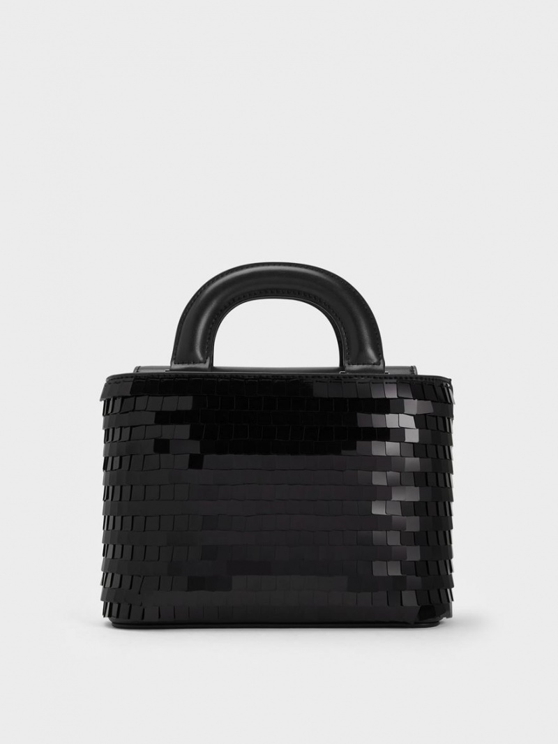 τσάντεσ tote Charles And Keith Sequinned Double Handle μαυρα | 53876-FNBW