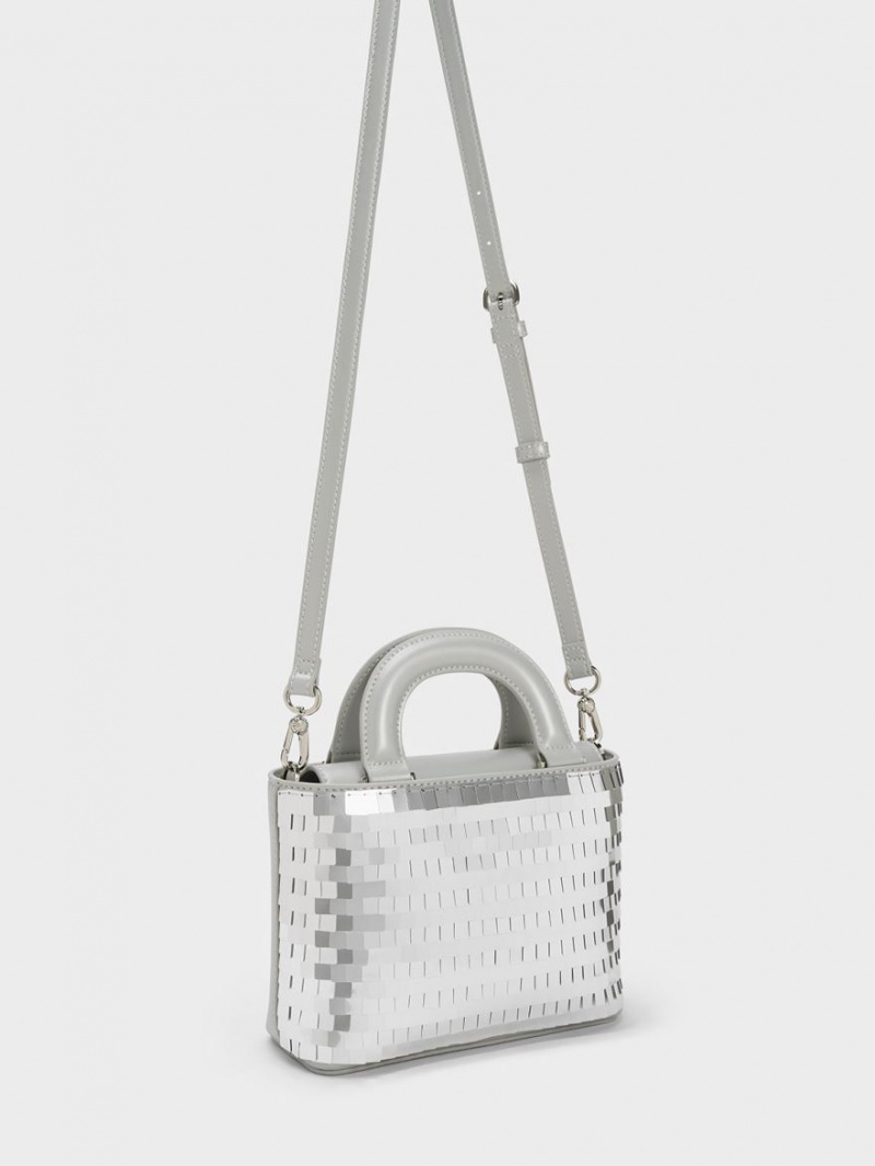 τσάντεσ tote Charles And Keith Sequinned Double Handle ασημι | 14580-QIVR