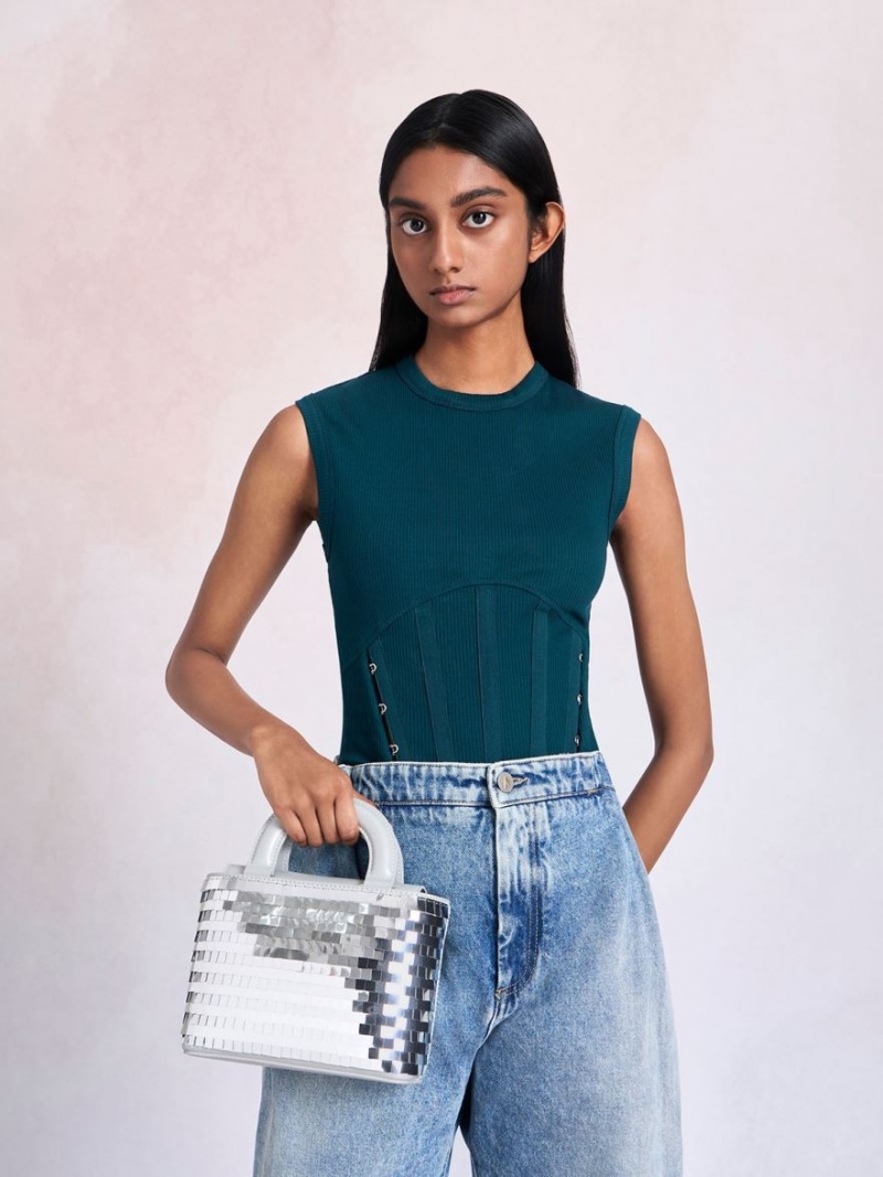 τσάντεσ tote Charles And Keith Sequinned Double Handle ασημι | 14580-QIVR