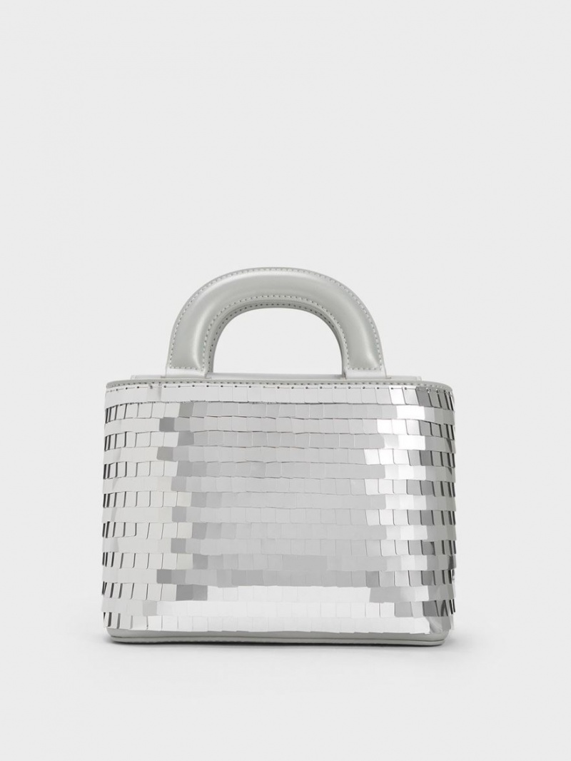 τσάντεσ tote Charles And Keith Sequinned Double Handle ασημι | 14580-QIVR