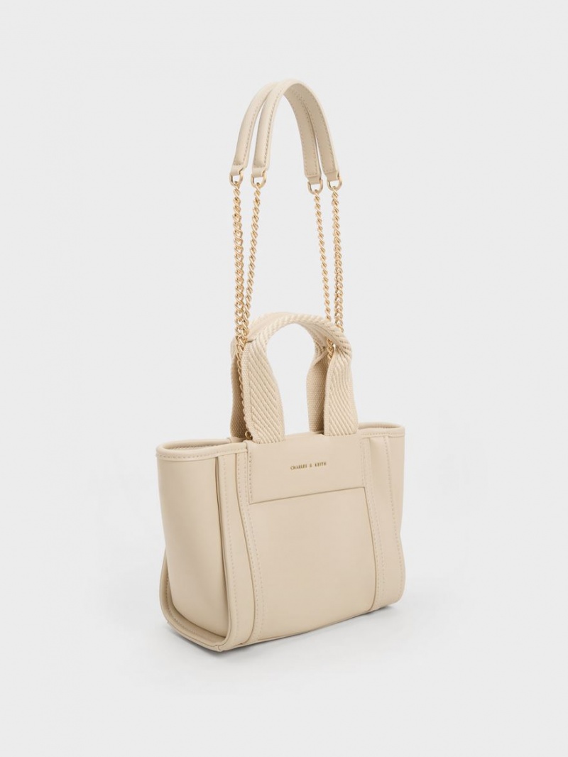 τσάντεσ tote Charles And Keith Shalia Chain-Handle Μπεζ | 01324-CYIQ