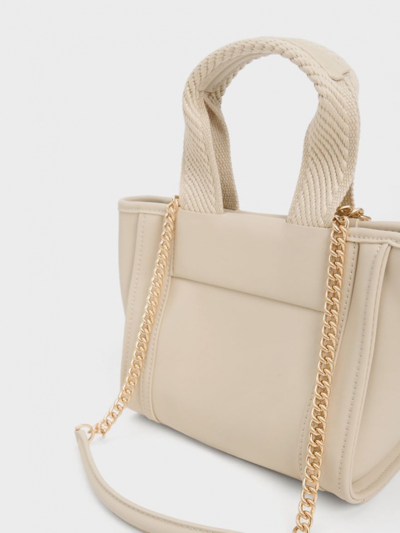 τσάντεσ tote Charles And Keith Shalia Chain-Handle Μπεζ | 01324-CYIQ