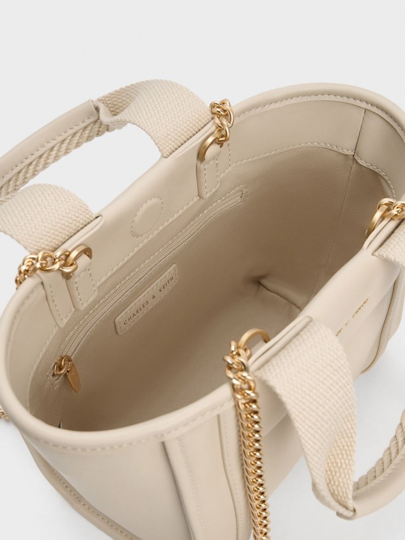 τσάντεσ tote Charles And Keith Shalia Chain-Handle Μπεζ | 01324-CYIQ