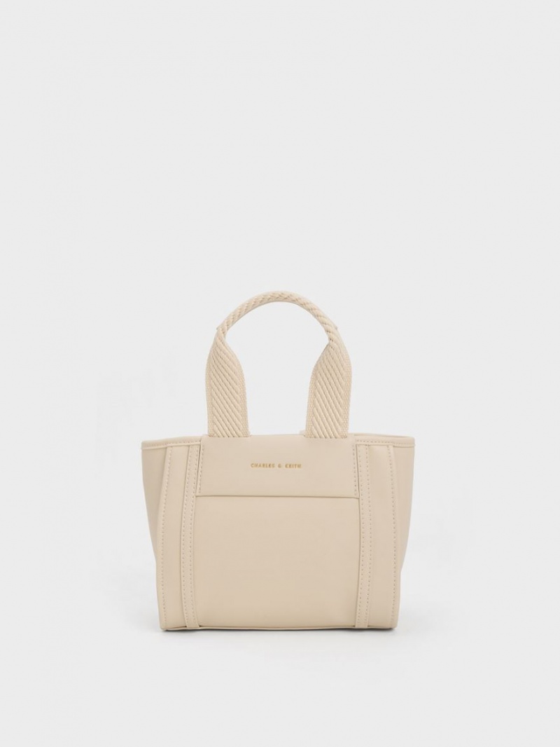 τσάντεσ tote Charles And Keith Shalia Chain-Handle Μπεζ | 01324-CYIQ