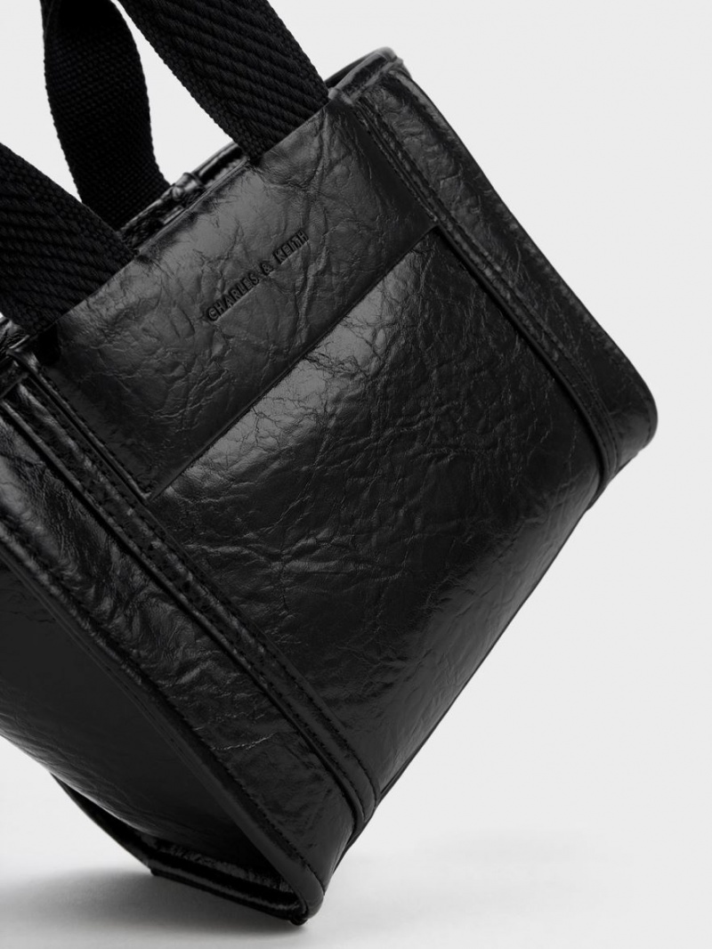 τσάντεσ tote Charles And Keith Shalia Crinkle-Effect Chain-Handle μαυρα | 98764-EQSG