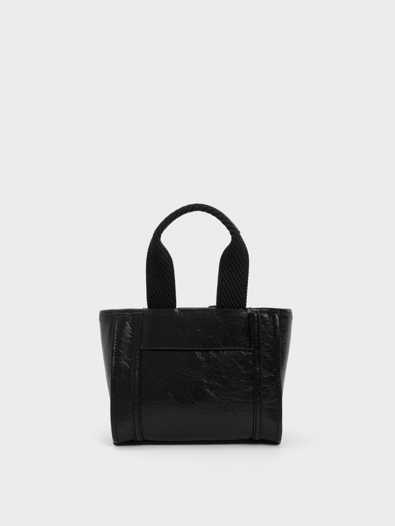 τσάντεσ tote Charles And Keith Shalia Crinkle-Effect Chain-Handle μαυρα | 98764-EQSG