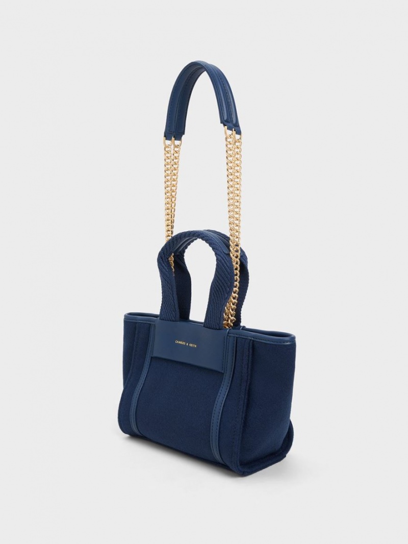 τσάντεσ tote Charles And Keith Shalia Textured Chain-Handle σκουρο μπλε | 37518-EWHD
