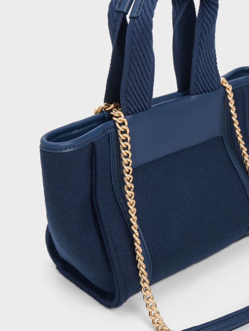 τσάντεσ tote Charles And Keith Shalia Textured Chain-Handle σκουρο μπλε | 37518-EWHD