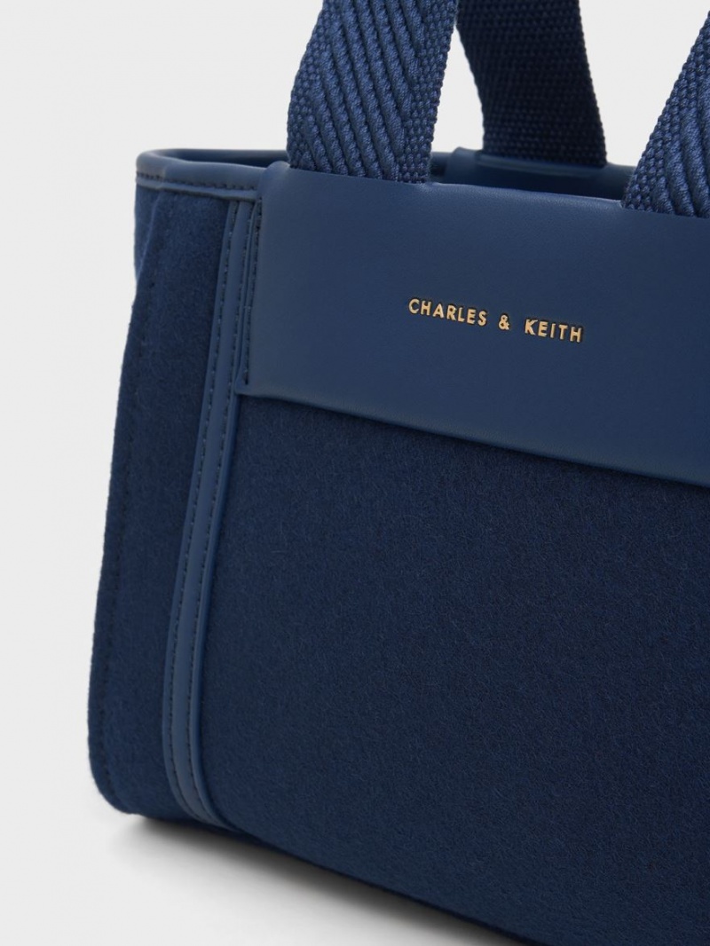 τσάντεσ tote Charles And Keith Shalia Textured Chain-Handle σκουρο μπλε | 37518-EWHD