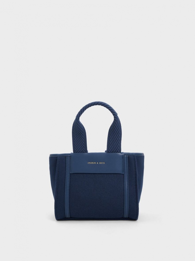 τσάντεσ tote Charles And Keith Shalia Textured Chain-Handle σκουρο μπλε | 37518-EWHD