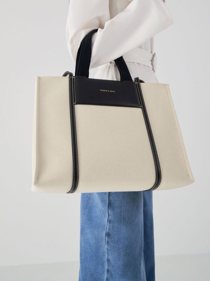 τσάντεσ tote Charles And Keith Shalia καμβα κρέμα | 49580-CAXQ