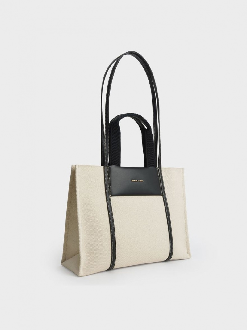 τσάντεσ tote Charles And Keith Shalia καμβα κρέμα | 49580-CAXQ