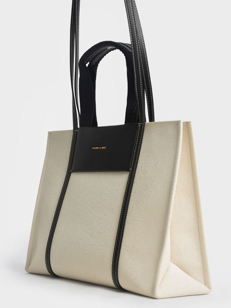 τσάντεσ tote Charles And Keith Shalia καμβα κρέμα | 49580-CAXQ