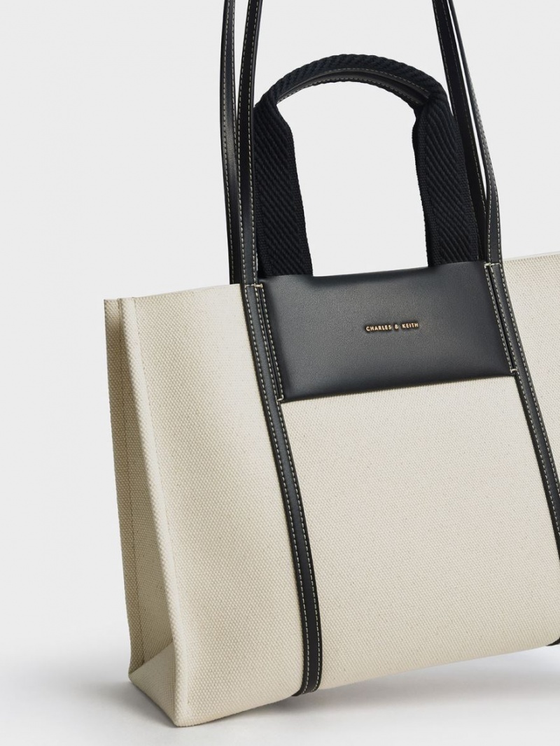 τσάντεσ tote Charles And Keith Shalia καμβα κρέμα | 49580-CAXQ