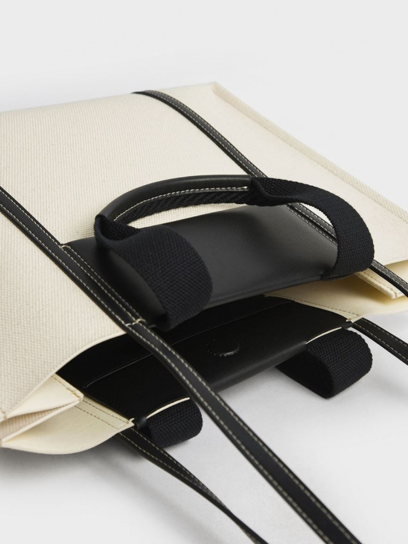 τσάντεσ tote Charles And Keith Shalia καμβα κρέμα | 49580-CAXQ
