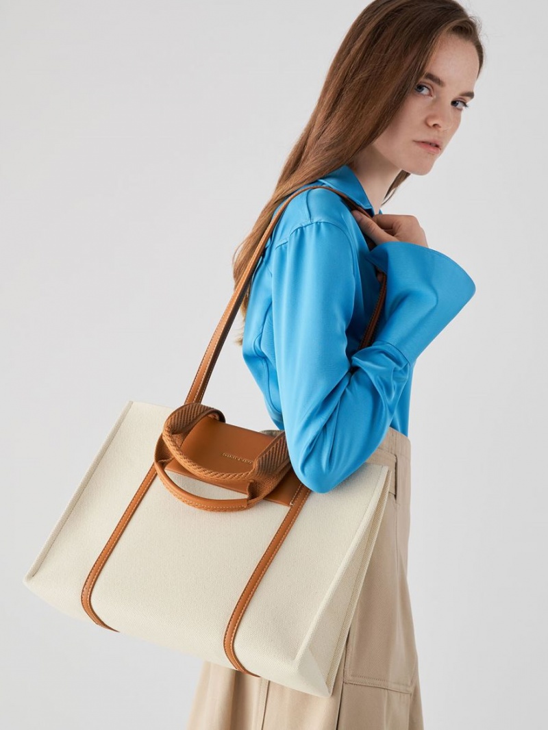τσάντεσ tote Charles And Keith Shalia καμβα καφε | 52890-FYRJ