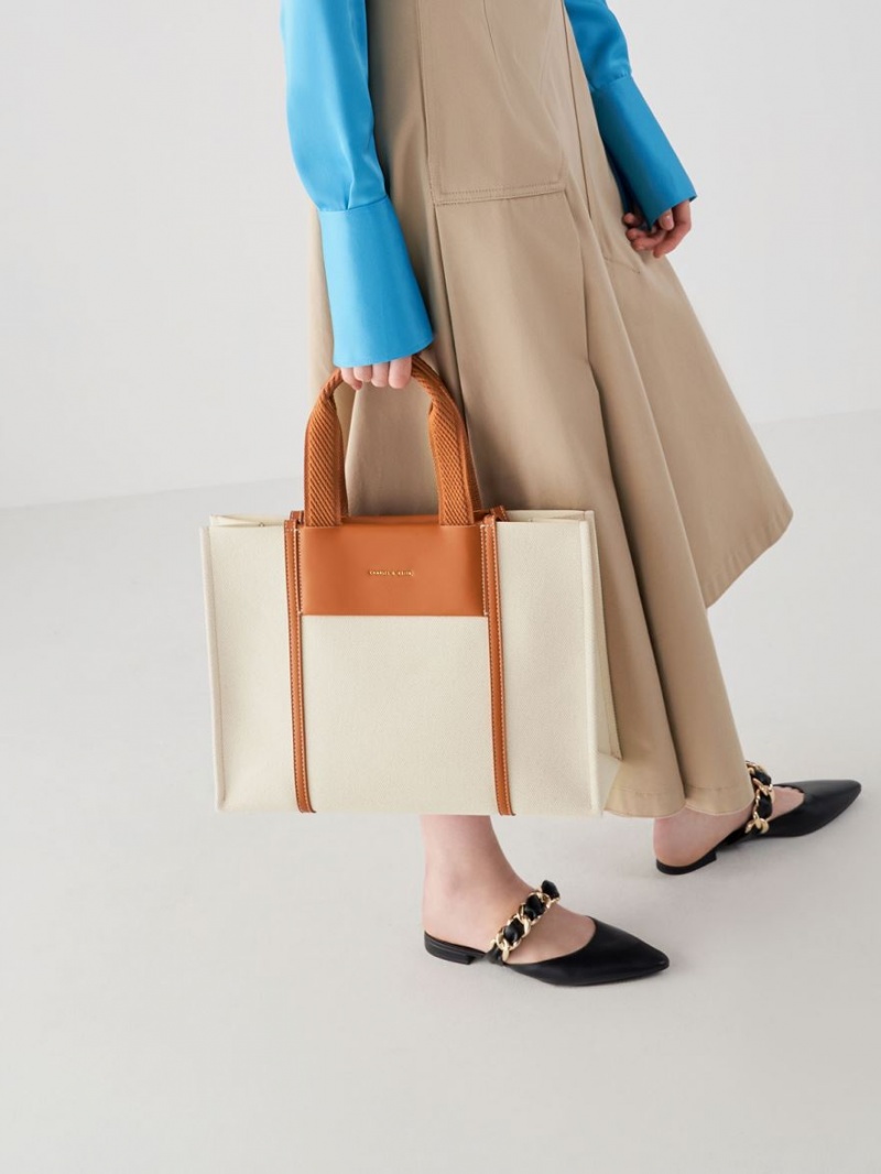 τσάντεσ tote Charles And Keith Shalia καμβα καφε | 52890-FYRJ