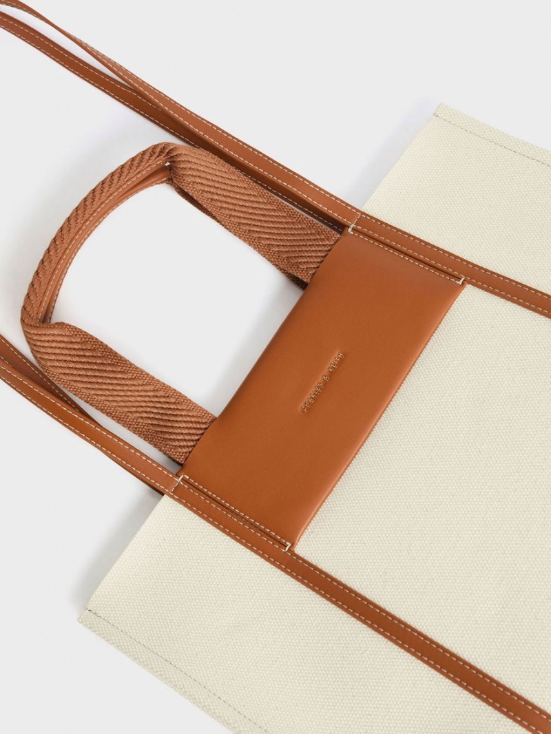 τσάντεσ tote Charles And Keith Shalia καμβα καφε | 52890-FYRJ