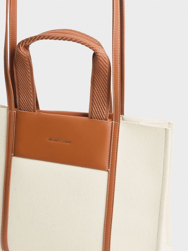 τσάντεσ tote Charles And Keith Shalia καμβα καφε | 52890-FYRJ