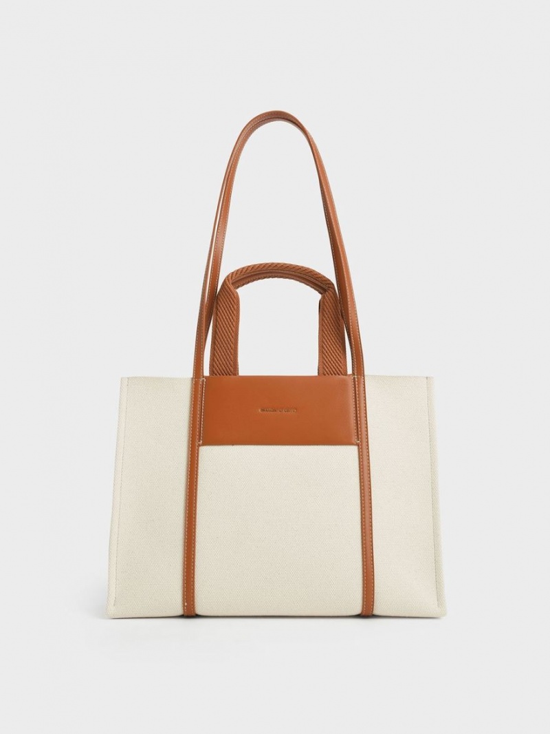 τσάντεσ tote Charles And Keith Shalia καμβα καφε | 52890-FYRJ