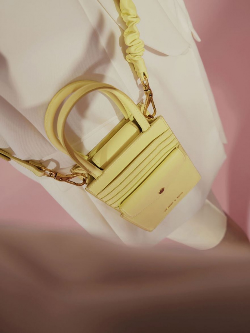 τσάντεσ tote Charles And Keith Solange Double Handle Elongated κίτρινα | 36501-HGBR