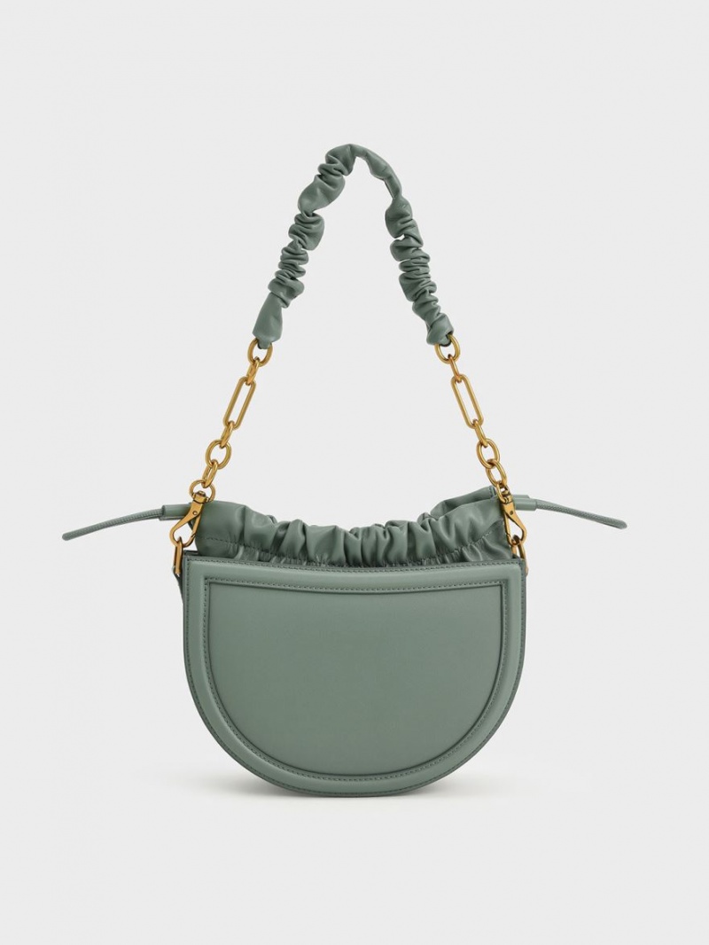 τσάντεσ tote Charles And Keith Solange Ruched Chain Handle Crescent Ελιά | 08316-PSMV