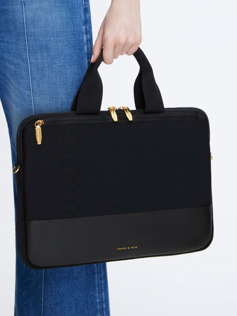 τσάντεσ tote Charles And Keith Textured Laptop μαυρα | 35169-IWEK