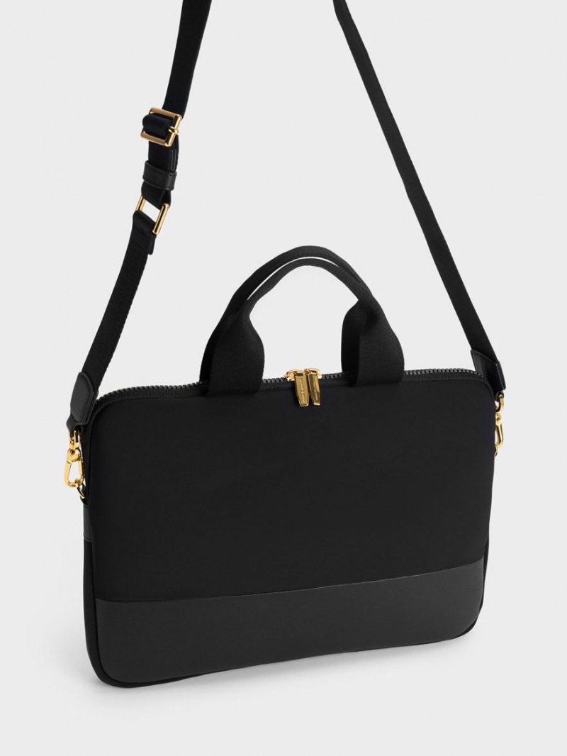 τσάντεσ tote Charles And Keith Textured Laptop μαυρα | 35169-IWEK