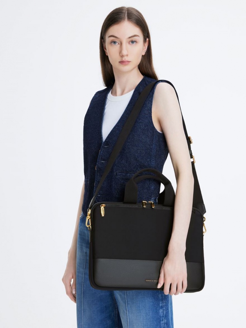 τσάντεσ tote Charles And Keith Textured Laptop μαυρα | 35169-IWEK