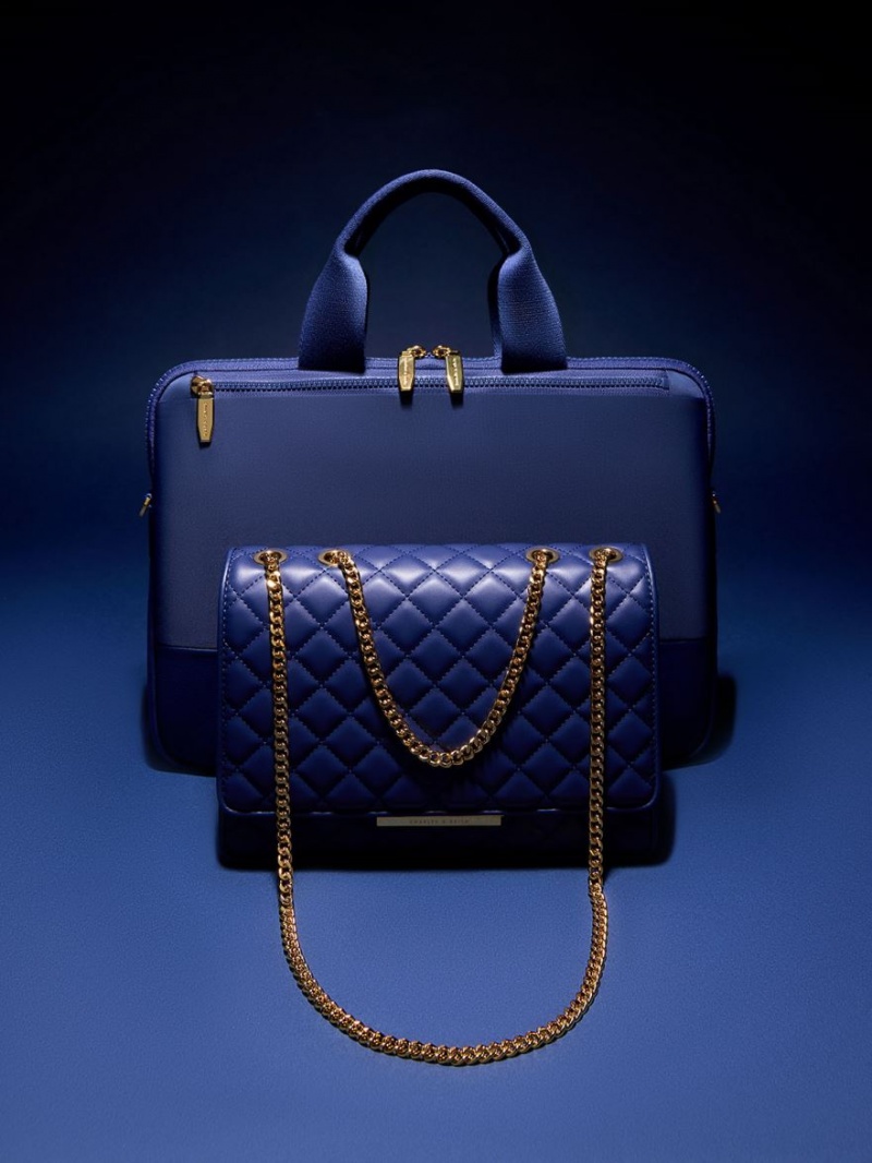 τσάντεσ tote Charles And Keith Textured Laptop σκουρο μπλε | 97106-XFSG