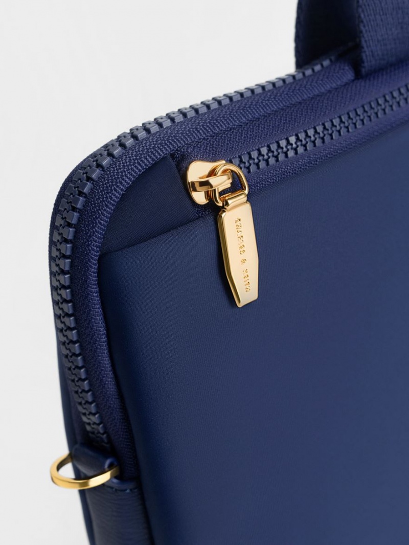 τσάντεσ tote Charles And Keith Textured Laptop σκουρο μπλε | 97106-XFSG