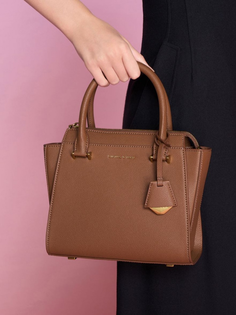 τσάντεσ tote Charles And Keith Trapeze σοκολάτα | 03651-RZSN