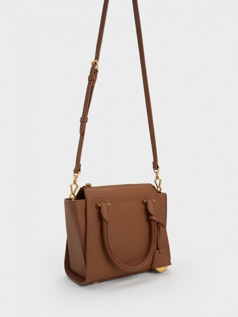 τσάντεσ tote Charles And Keith Trapeze σοκολάτα | 03651-RZSN