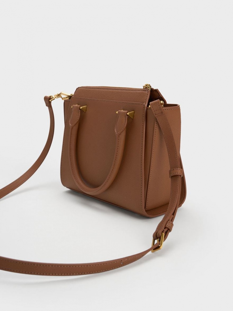 τσάντεσ tote Charles And Keith Trapeze σοκολάτα | 03651-RZSN