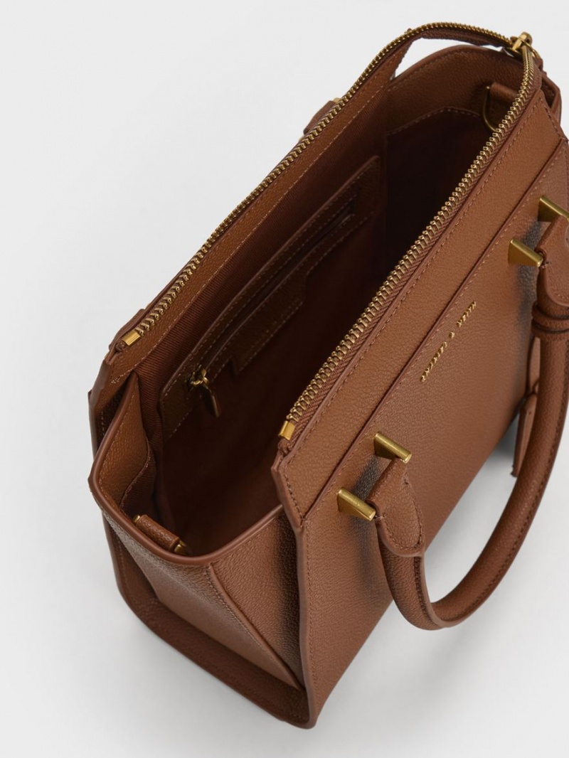 τσάντεσ tote Charles And Keith Trapeze σοκολάτα | 03651-RZSN