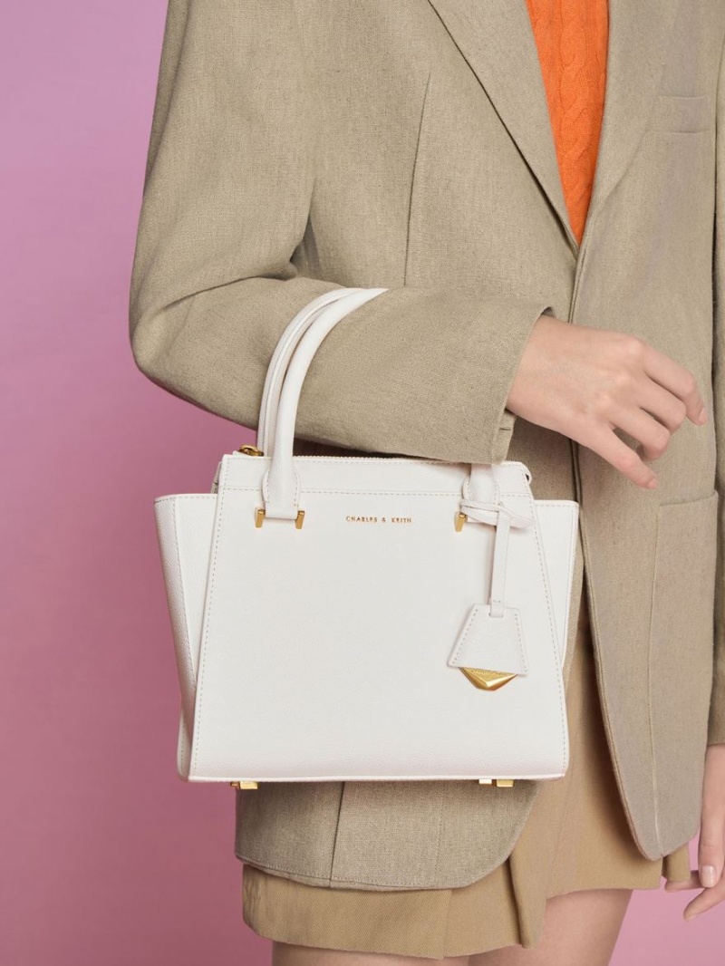τσάντεσ tote Charles And Keith Trapeze ασπρα | 68025-ROED