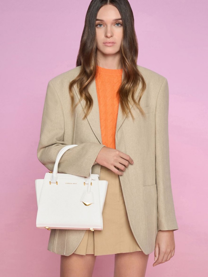 τσάντεσ tote Charles And Keith Trapeze ασπρα | 68025-ROED