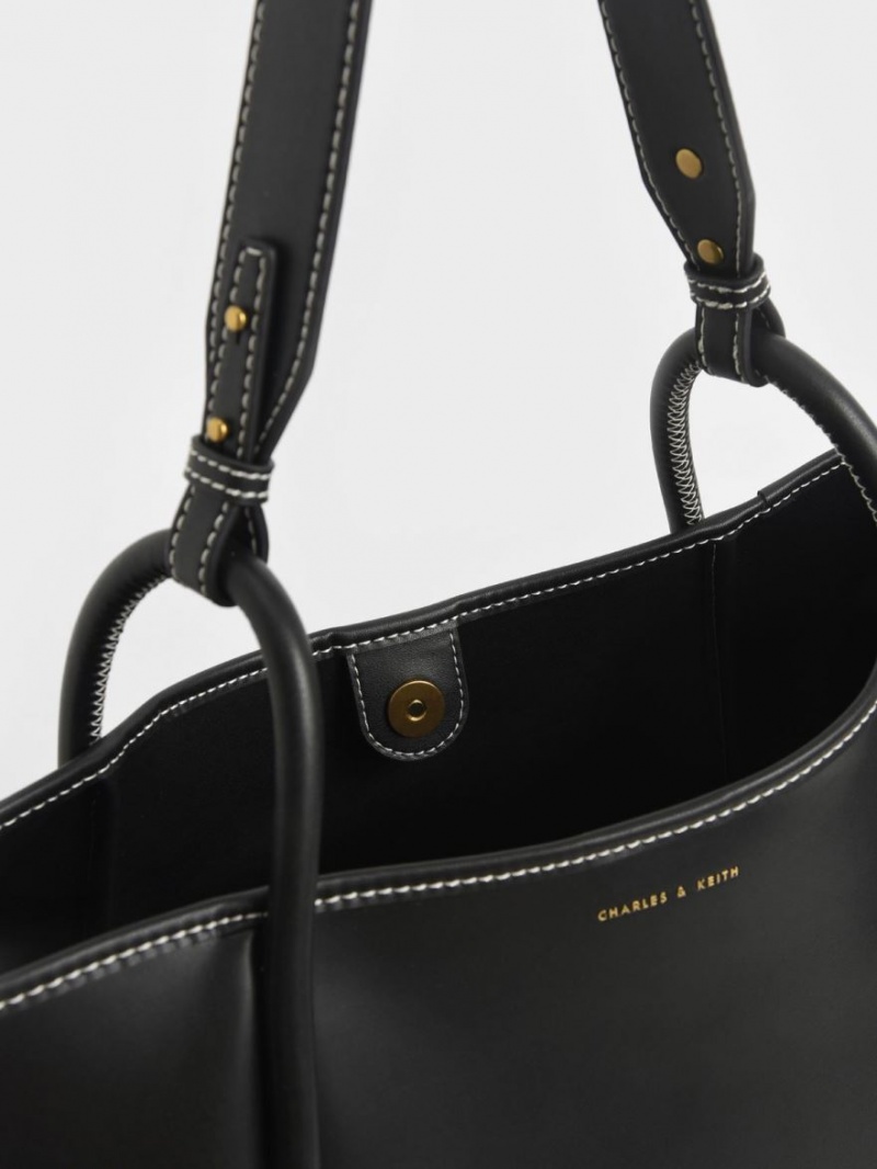 τσάντεσ tote Charles And Keith Tubular Slouchy μαυρα | 53219-OKMY